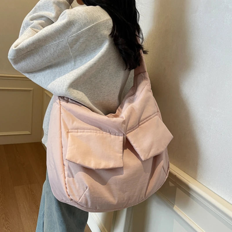 Fashion Simple Solid Color Women's Shoulder Bags Large Capacity Student Class Ladies Messenger Bag Travel Portable Female Tote MegaBDM