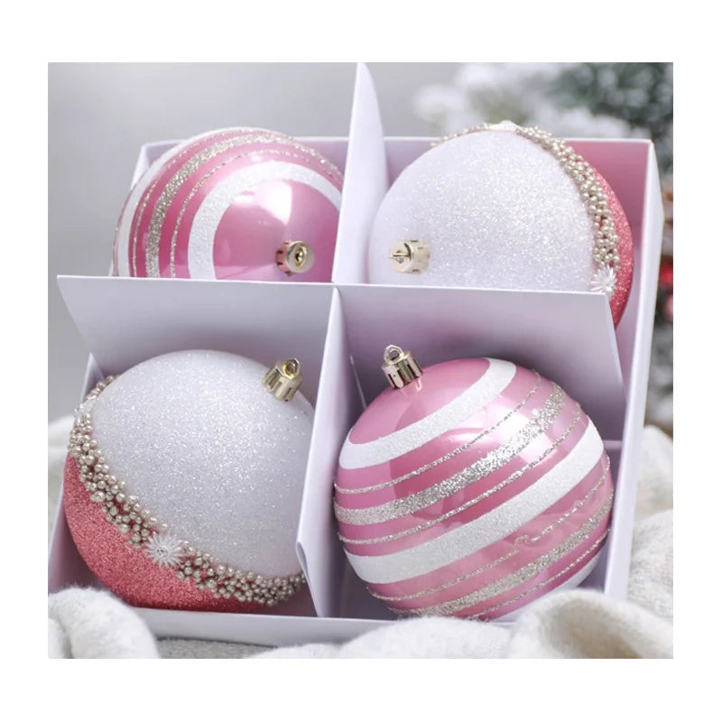 8cm Plastic Christmas Ball with Hand Painting Christmas Tree Hanging Decoration