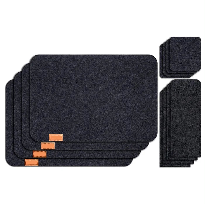 12 Pieces Washable Classic Felt Placemats Set with Coasters & Cutlery Holder Bags (Eco-Friendly Recyclable)
