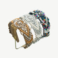 Hot Selling New Wide Sponge Diamond Hair Hoop Accessories Women Fashion Baroque Crystal Rhinestone PearlTassels Headband