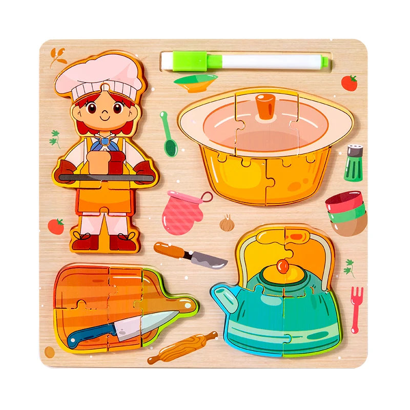 Ce Cpc 3D Wooden Puzzle Professional Cake Baker Pretend Play Learning Early Educational Toys for Children Kids
