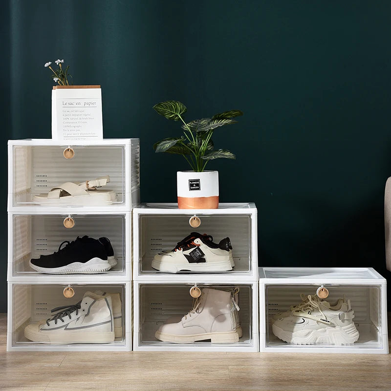 Household Custom Design Plastic Sneaker Display Stackable Shoe Storage Boxes Clear Door Shoe Box for Home