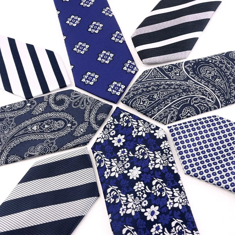 Wholesale Custom Fashion Slim 7.5CM Mens Necktie Polyester Silk Ties for Man Striped Dot Jacquard Cravat Business Party Corbatas