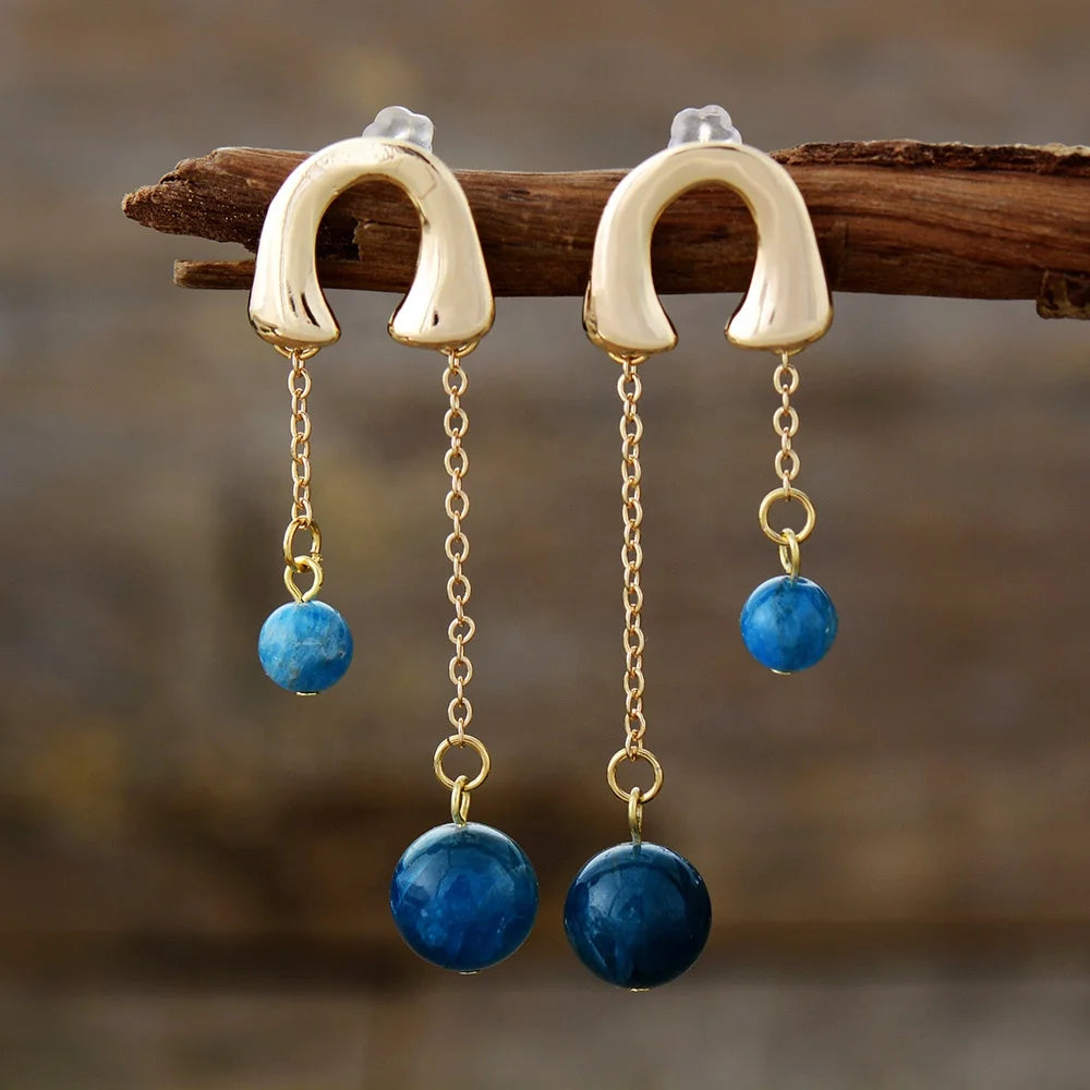 Luxury Gold-Plated Natural Stones Earrings Apatite Freshwater Pearl Princess Cut Elegant Statement Costume Fashion Jewellery