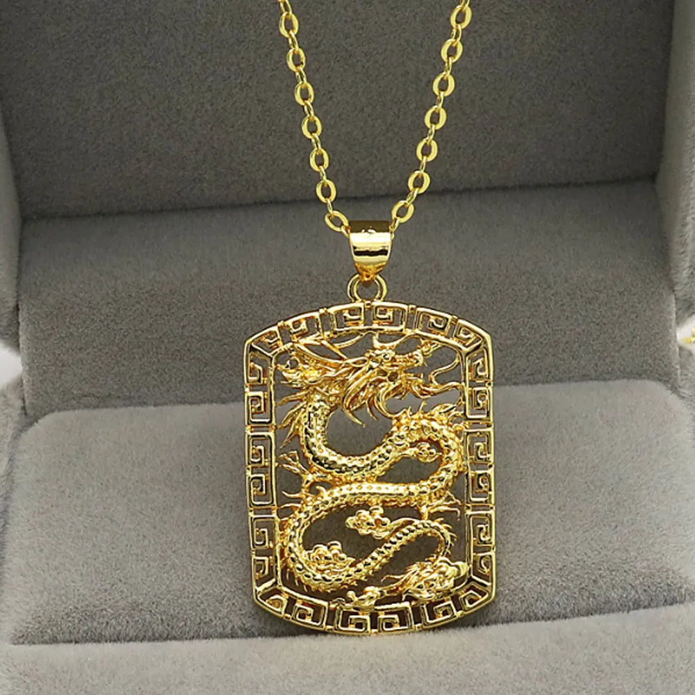 Chinese Dragon Necklaces Brass Gold Plated Jewelry