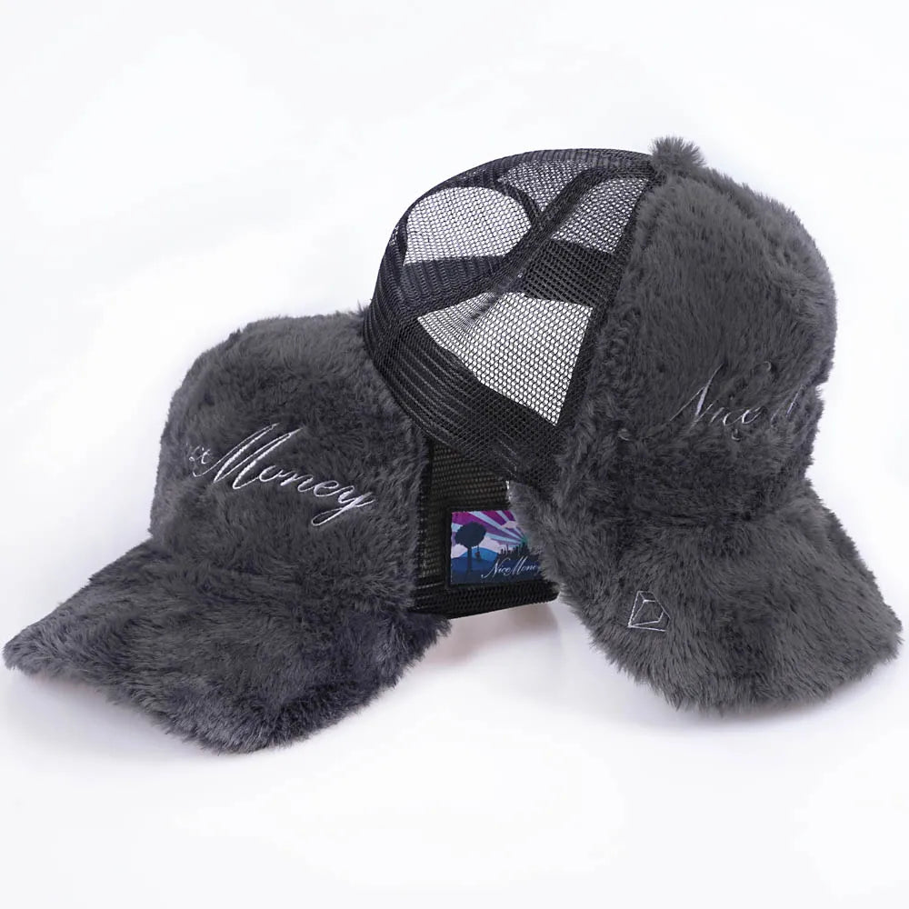 Wholesale 5 Panel Embroidery logo Velvet Custom Fur Furry Fuzzy Trucker Hat