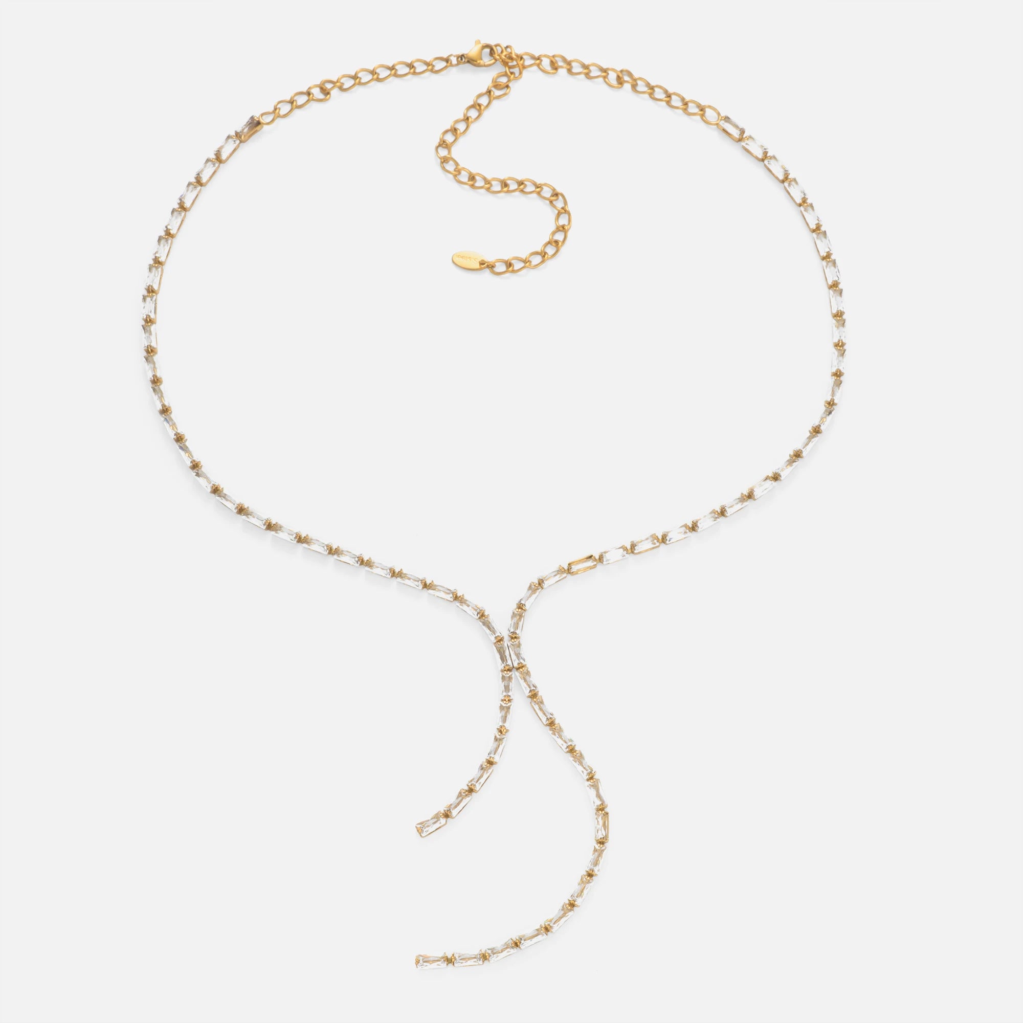 2024 Dazan New 18k Gold Plated Tarnish Free Stainless Steel Classical Shine Zircon Y Tail Tennis Necklace Cowgirl Dress Jewelry
