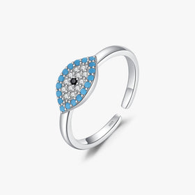 Elegant Open Size 6-8 Stackable Ring Fine Jewelry 925 Sterling Silver Turquoise Evil Eyes Adjustable Fashion Rings for Women