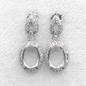 Sterling Silver 6*8mm Semi Mount Stud Eardrops Empty Frame Support Blank Setting S925 Base Without Center Stone DIY for Inlay