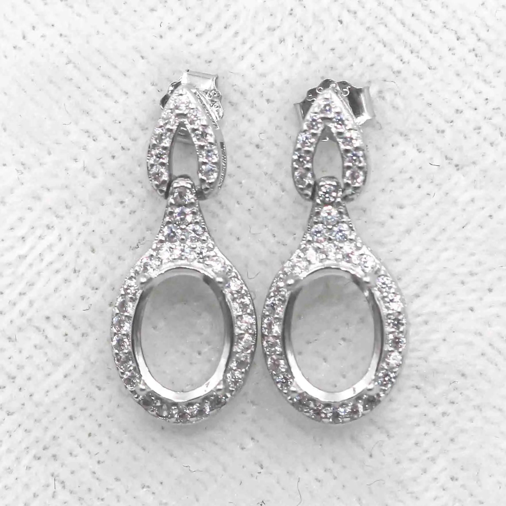 Sterling Silver 6*8mm Semi Mount Stud Eardrops Empty Frame Support Blank Setting S925 Base Without Center Stone DIY for Inlay