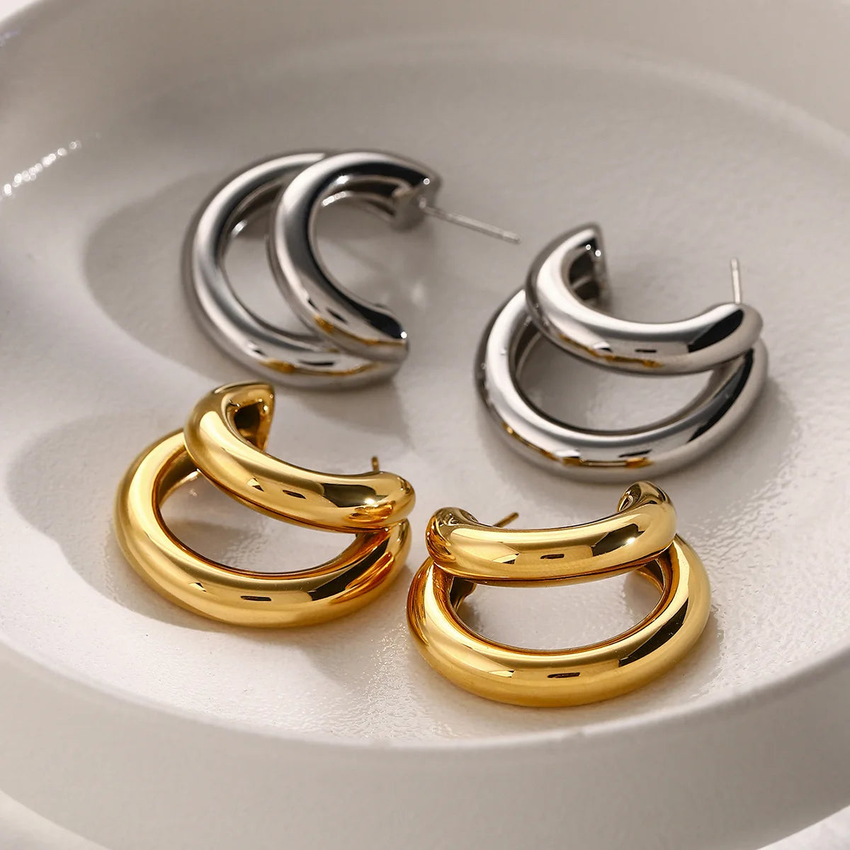 New Arrival Minimalist Stainless Steel Gold Plated Earring Women Designer Double C Earrings Jewelry