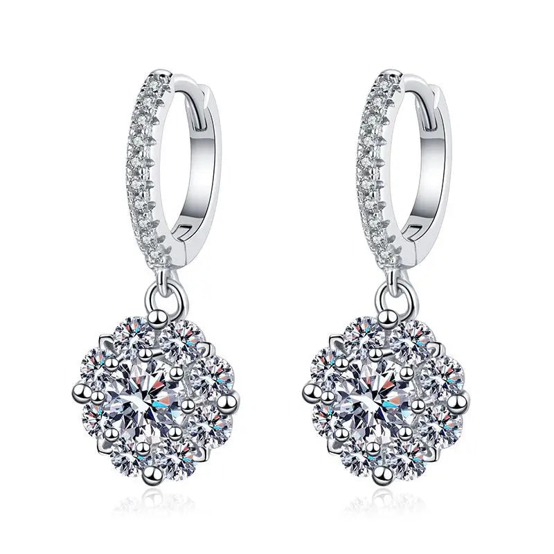 Romantic 1 Carat VVS Moissanite Earrings Platinum 925 Sterling Silver Jewelry for Women for Wedding & Engagement