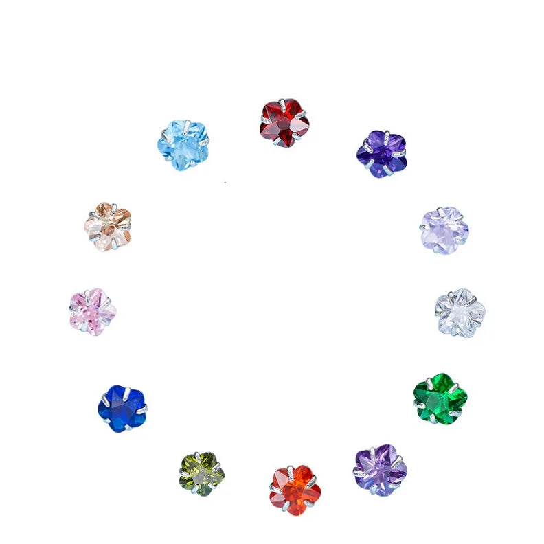 Hot Seller S925 Sterling Silver Zircon Plum Blossom Earrings Birthstone Earrings for Men and Women