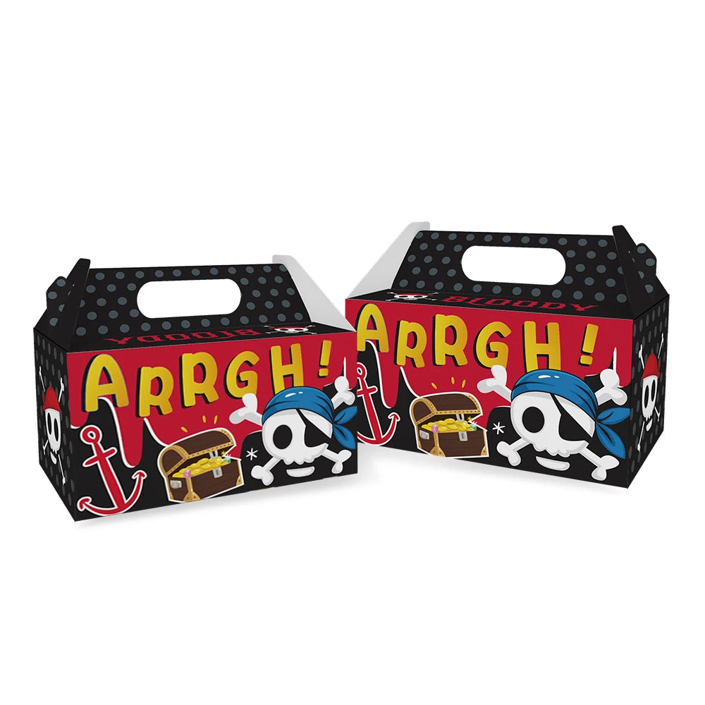 Pafu Kids Birthday Party Supplies 12-Pack Paper Party Favor Boxes Pirate Theme Treasure Chest Loot Design Goodie Boxes