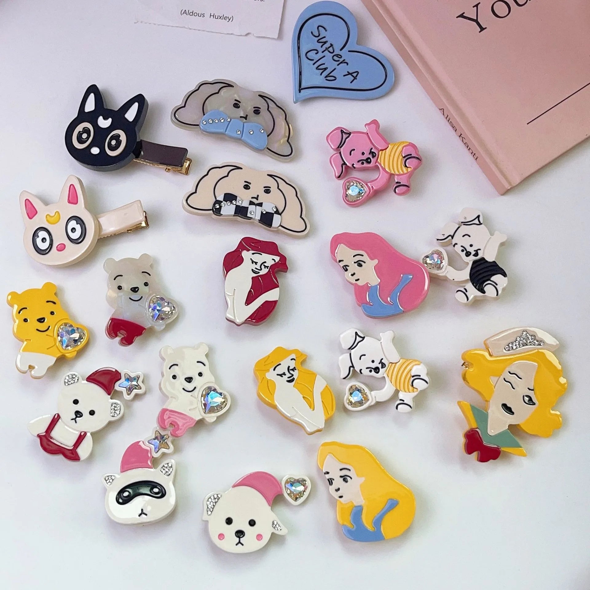 Custom Cute Cartoon Princess Hair Clips Y2k High Grade Bear Dog Rhinestone Hair Clips Personalized Cute Hair Clips for Girls