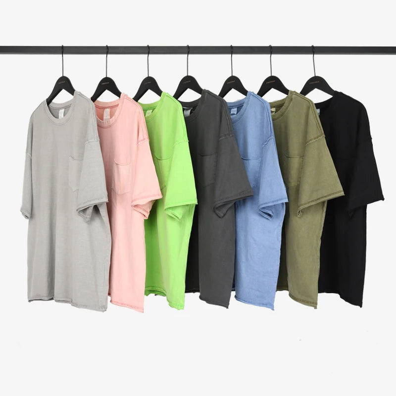 Yali Custom logo Streetwear Oversized Aicd Wash t Shirt Mens Plain 100% Cotton Thick Tshirt Unisex Vintage Wash T-shirts