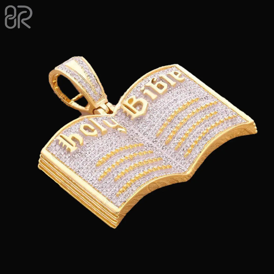 Custom 10k Gold Moissanite Holy Bible Pendant Classic Luxury Round Brilliant Cut Pure Gold Iced Out Pendant