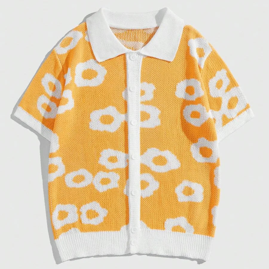 Custom Design logo Knitwear Knit Jumper Fashion Casual Summer Jacquard Men Short Sleeve Knitted Top Sweater Cardigan