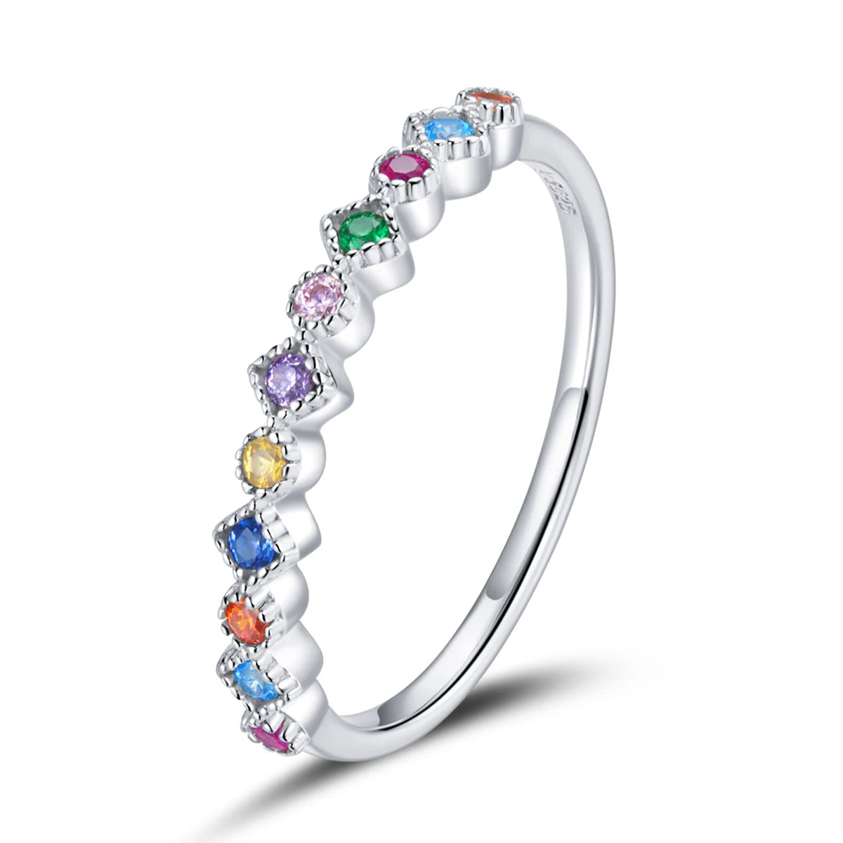 Hot Sale 925 Sterling Silver Rainbow Original Rings for Women Colorful Zircon and Cut Diamond Jewelry SCR697