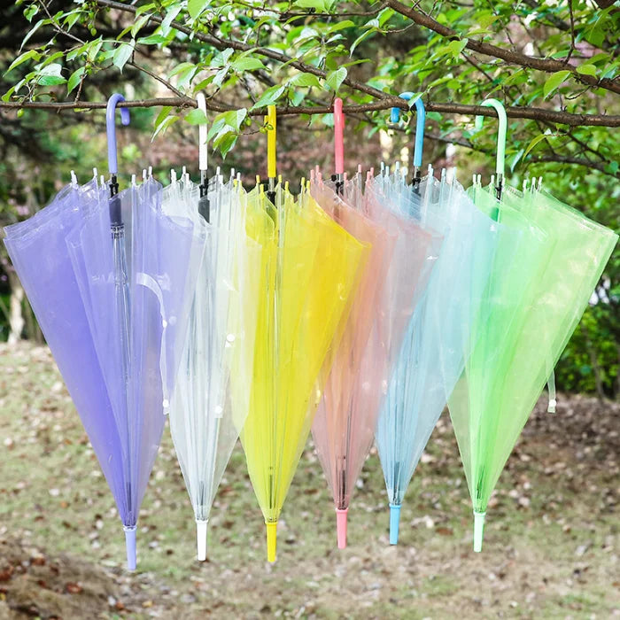 Transparent Umbrellas Clear PVC Umbrellas Long Handle 6 Colors Umbrellas for Party Camp and Event Gifts