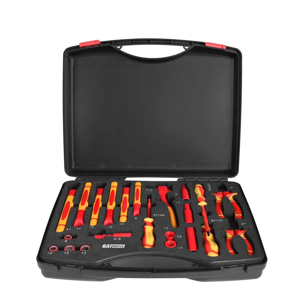 GATmatic 22-Piece Professional Car Repair Tool Set with Plastic Case Socket Wrench Spanner & Power Insulated Hand Screwdriver