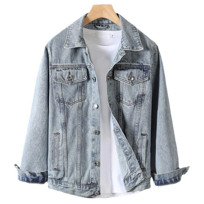 New Arrival Men's Waterproof Quick Dry Denim Varsity Jacket Casual Plus Size Autumn