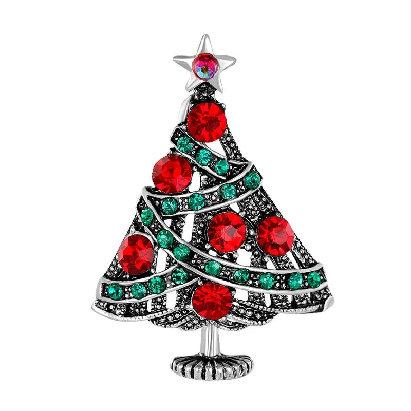 Christmas Gift Women Crystal Rhinestone Brooch Pins Christmas Tree Brooch