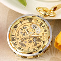 Vintage Silver Gold Fob Chian Clock Steampunk Hand Wind Transparent Open Face Mechanical Pocket Watch for Men