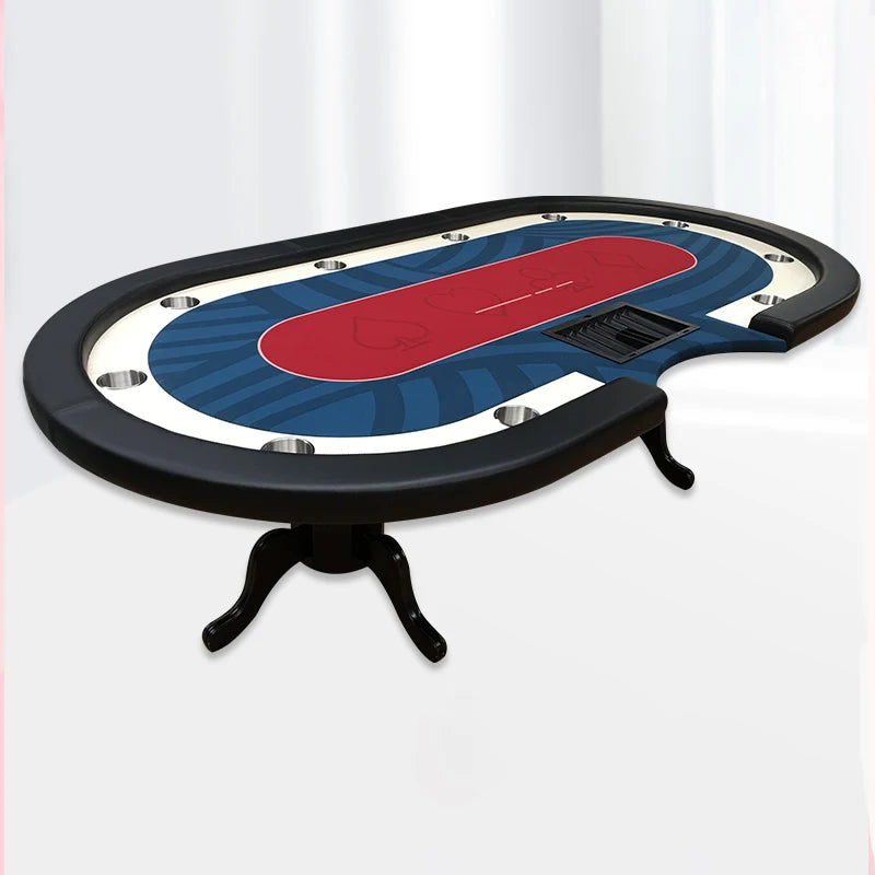 10-Player Wooden Texas Hold'em Poker Table with Padded Rails & Cup Holders for Casino or Home Gaming