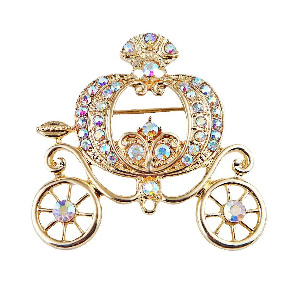 Charming Luxury Gift Brooch Fairytale Style Colored Rhinestone Pumpkin Carriage Brooch Pin for Women/Girls/Kids