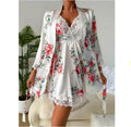 Sexy Printed Satin Stitching Lace Comfortable Suspender Nightgown Nightgown Two-piece Home Service Suit SML