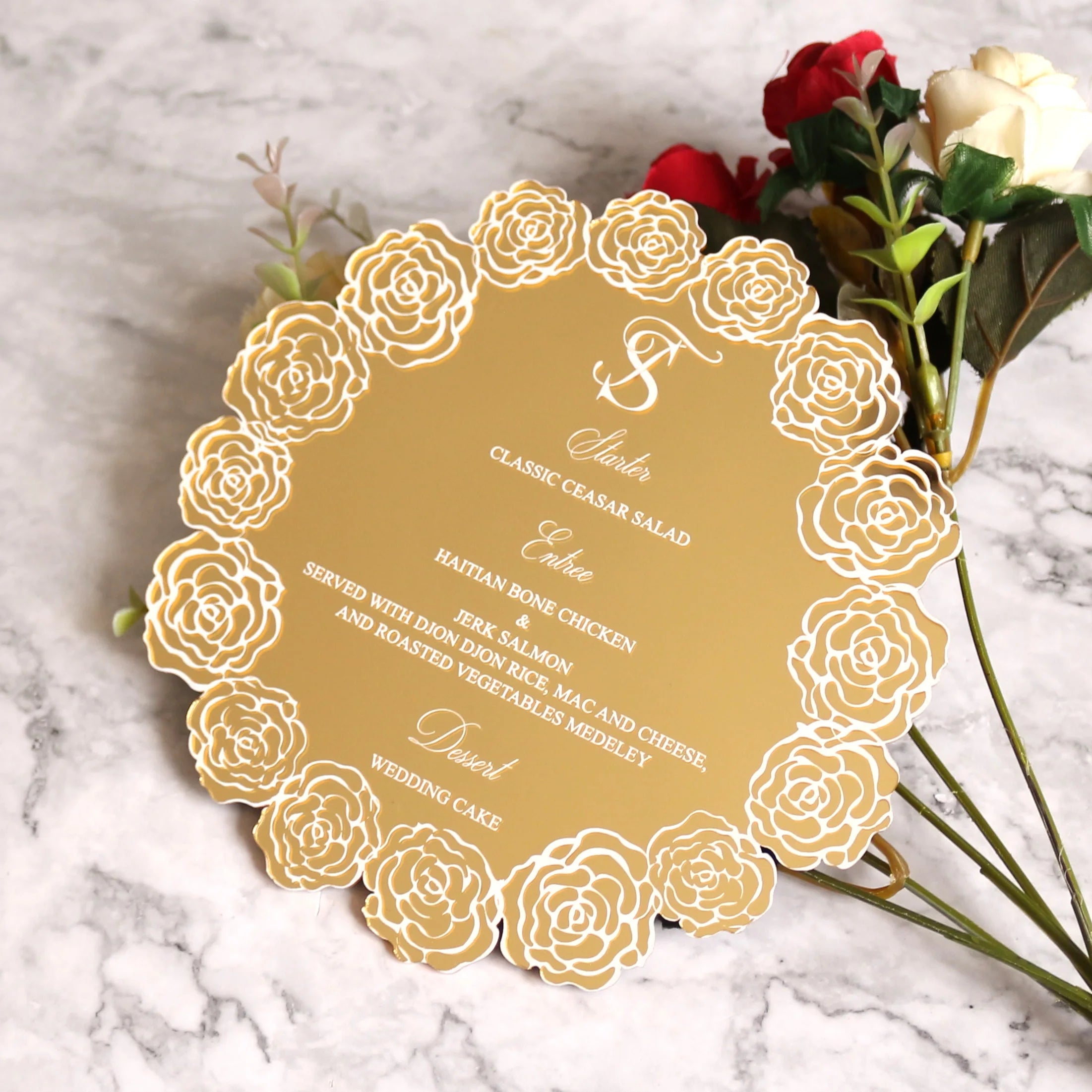 Customized Gold Mirror Acrylic Menu Card Surface Hot Foil Wedding Invitation Card