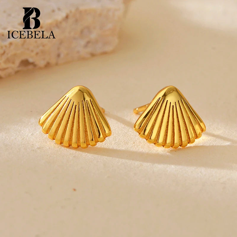 Wholesale Dainty Gold Plating 925 Sterling Silver Jewelry Earrings 18k Gold Plated Trendy Shell Design Stud Earrings for Women