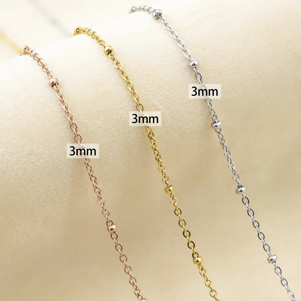 Fadeless 3MM Female Snake Chain Necklace With Stainless Steel Jewelry and Gold-Plated Bead Chain