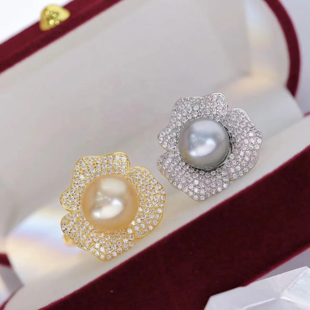 R1220 10-11mm Natural Freshwater Pearl Ring Accessory 925 Sterling Silver Adjustable Size Engagement Jewelry Ring for Women