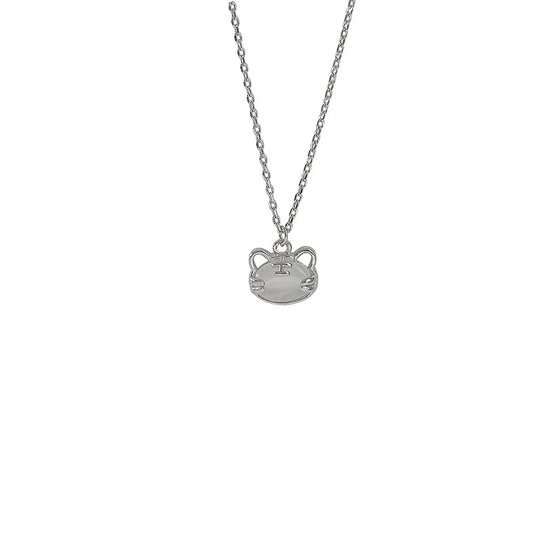 High Grade Opal Inlay Collarbone Chain Cartoon Cute Zodiac tiger Head Pendant Birthday Gift Jewelry 925 Sterling Silver Necklace