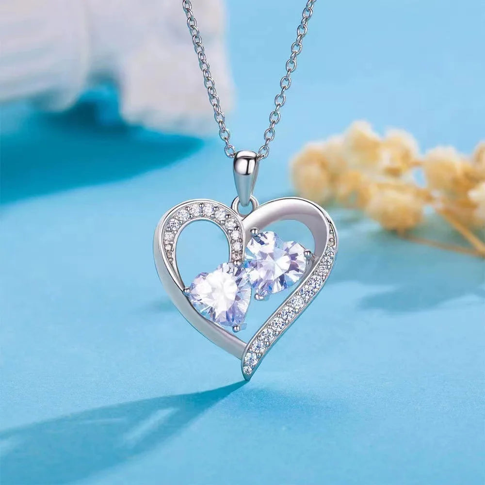 Fine Jewelry S925 Sterling Silver Charm Pendant Hollow Crystal Diamond Heart 925 Sterling Silver Pendant Necklace