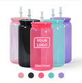 16oz Solid Color Plastic Acrylic Libby Beer Glass Shaped Jar Can With Colorful  Lid for Summer Gift DIY