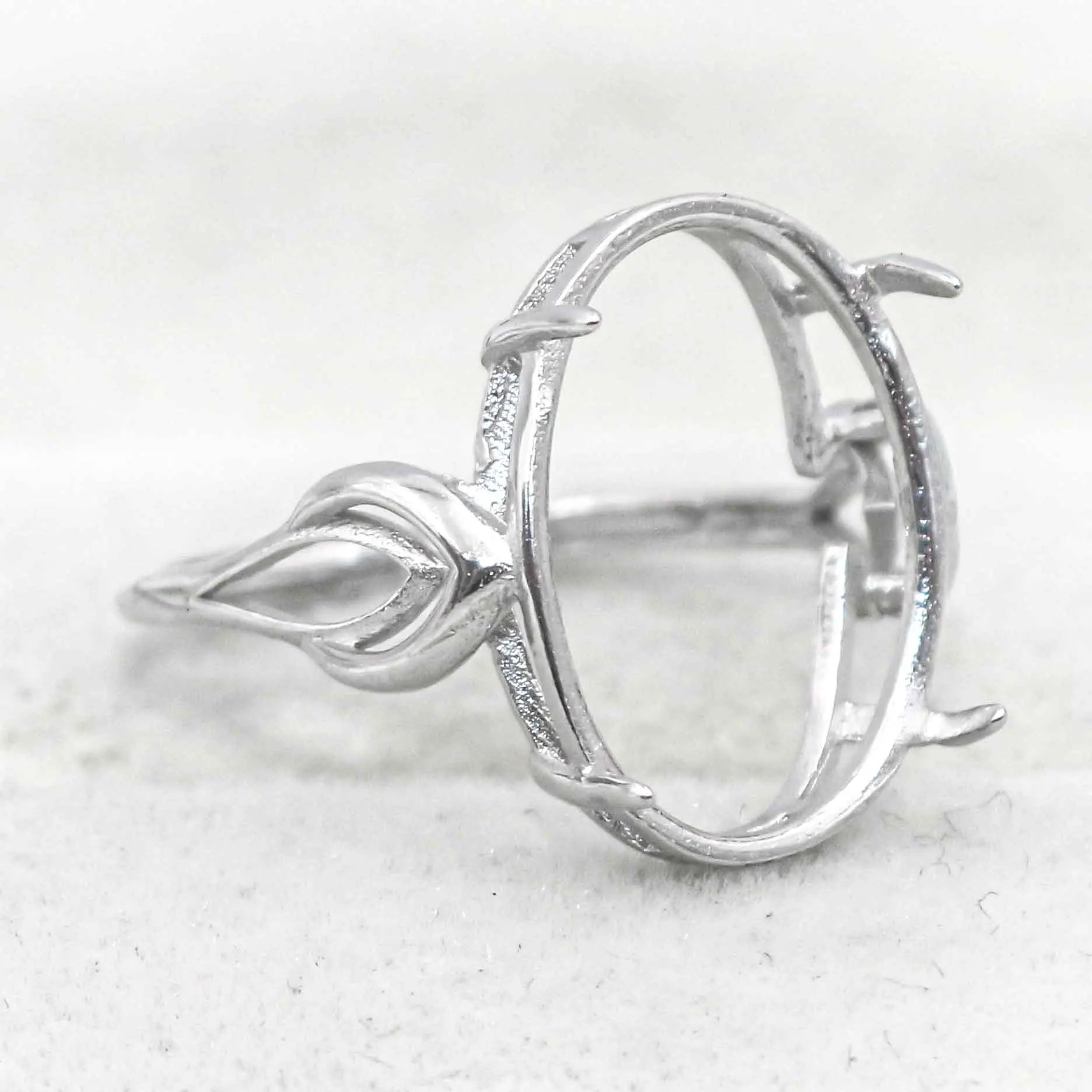 Sterling Silver 13*18mm Semi Mount Ring Empty Frame Blank Support Setting S925 Base Holder Without Center Stone for DIY Inlay
