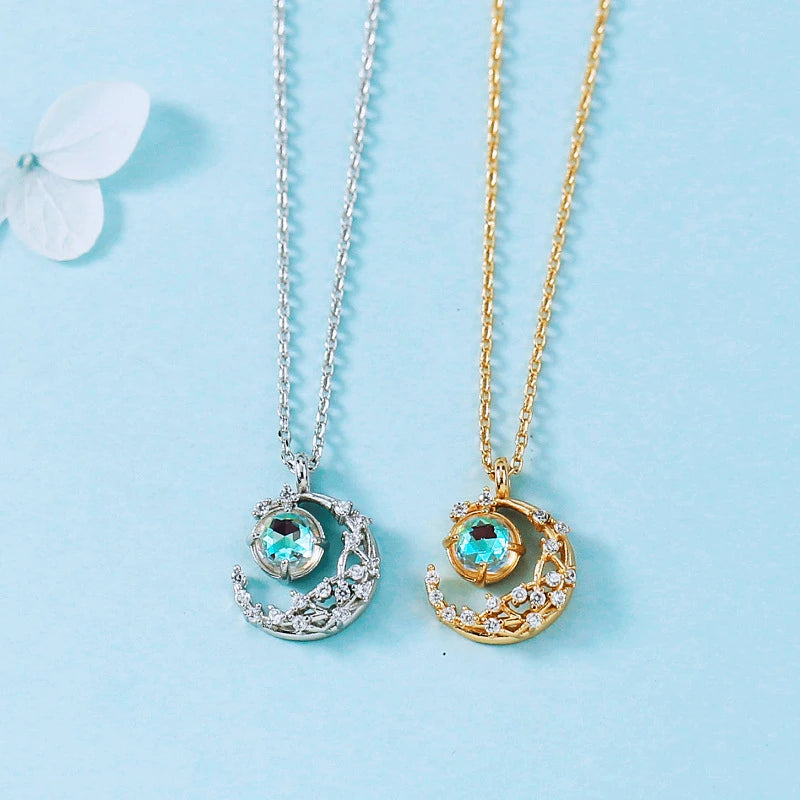 Prevent Allergy Crystal Moon Round Charm Pendant Necklace for Women Choker Gold Plated Custom Jewelry