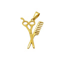 Wholesale Hair Stylist Customized Jewelry Accessories Stainless Steel 18k Gold Scissors Comb Pendant