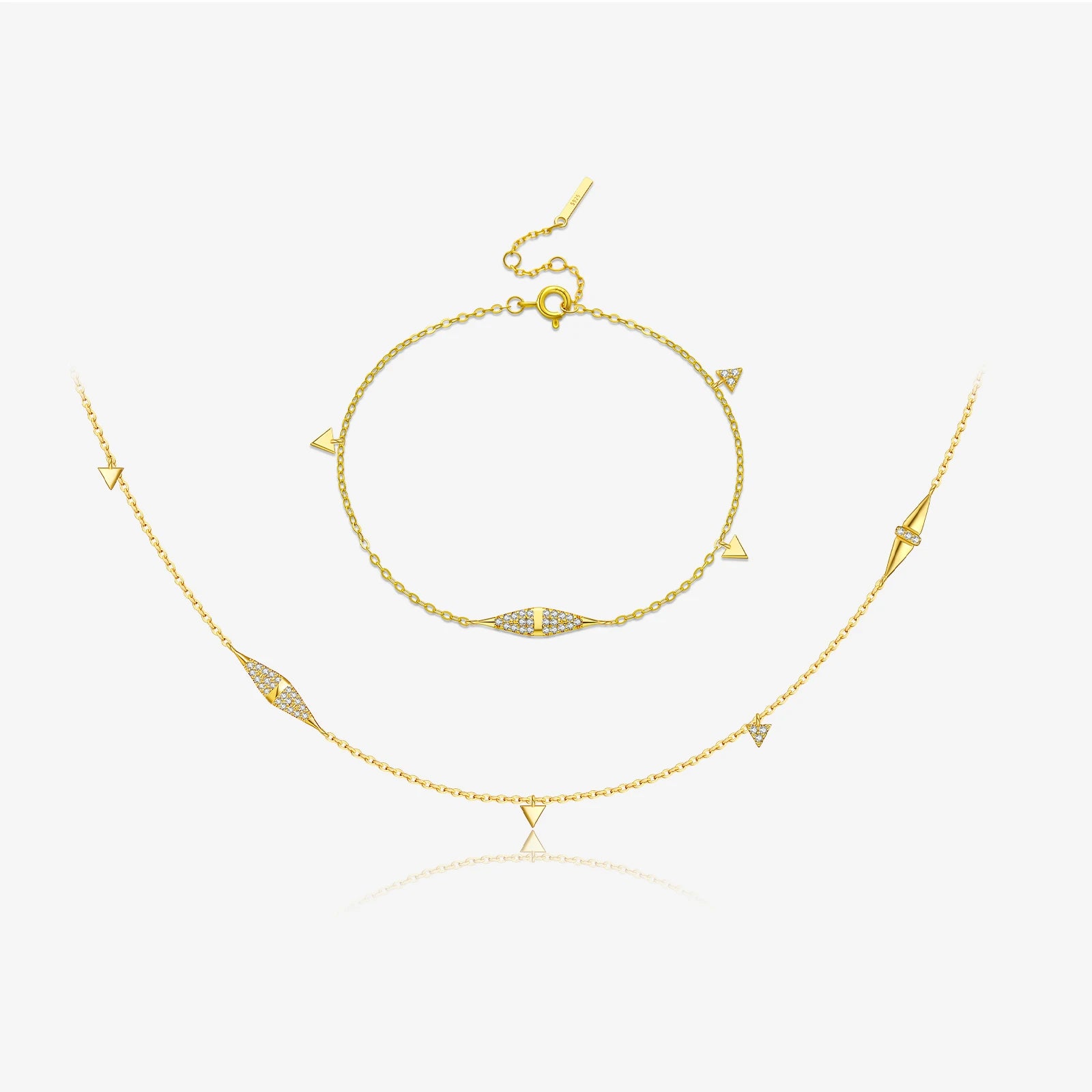 FUAMAY Fashion 18K Gold Plated Silver 925 Pave Geometric Jewelry Set Sterling Silver Geometric Sparkle Chain Necklace Bracelet