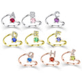 Exquisite Luxury Multicolor Zircon Gemstone Alphabet Ring Engagement Anniversary Open Birth Stone Letter Rings