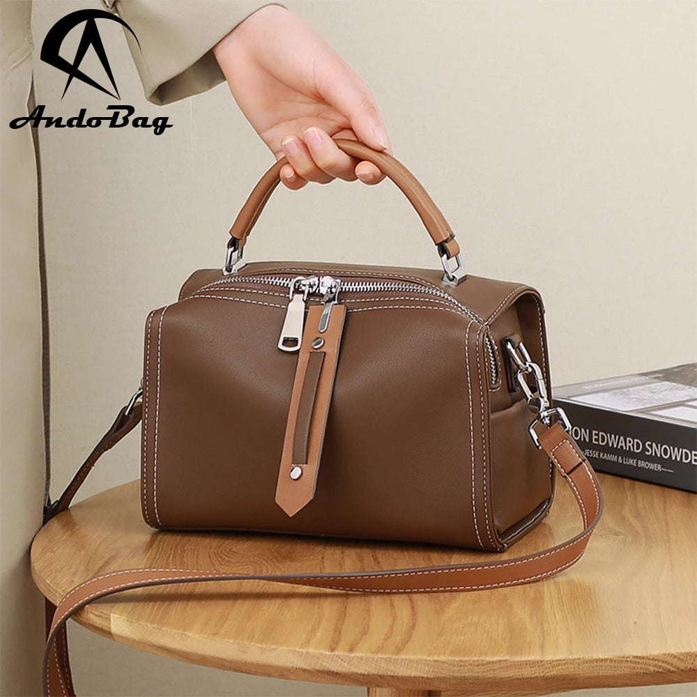 AndoBag Ladies Fashion Handbags Genuine Cow Leather Large Capacity Single Shoulder Crossbody Pillow Bag for Women 5904