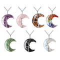 Natural Crystal Crushed Stone Resin Wound Life Tree Moon Pendant Crescent Necklace for Women Men Gift Jewelry