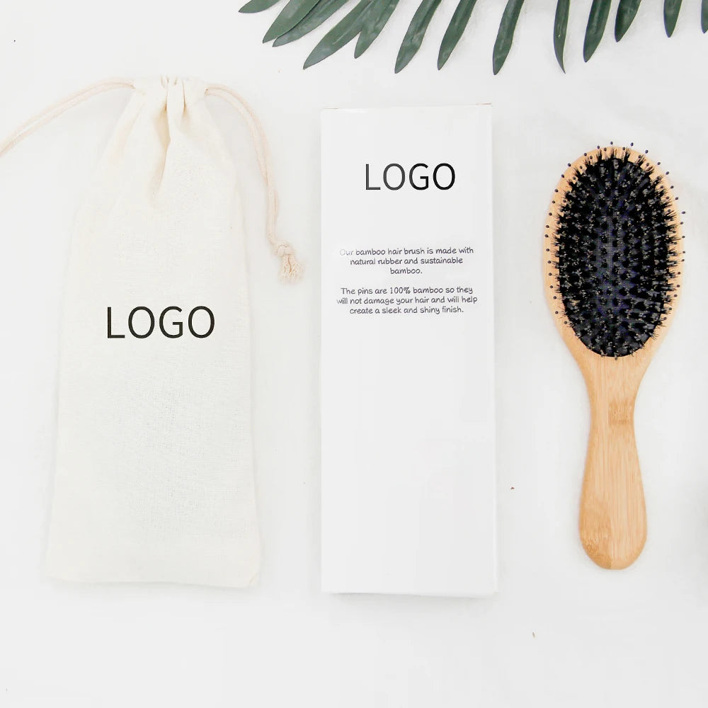 2026 Custom Logo Natural Bamboo Wood Extension Hair Brush Boar Bristle Wig Hair Brush with Paddle Feature New Design
