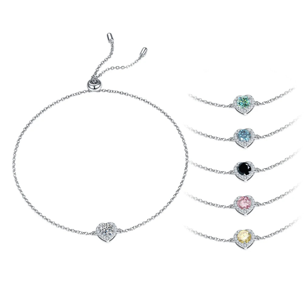 Abiding Jewelry Professional Factory Wholesale Love GRA Certified 925 Sterling Silver Heart Shape Moissanite Bracelet