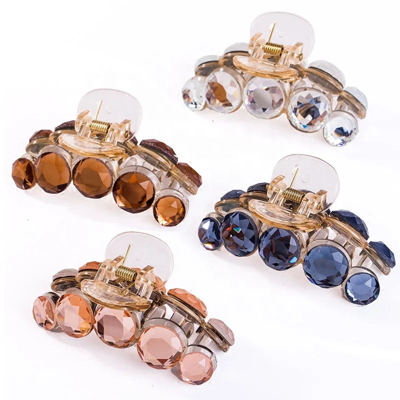 MIO Wholesale Ladies Sweet Crystal Hair Claw Plastic Diamond Bead Hairpin 7cm Hair Clip Plastic Hair Claw Clamp Clip