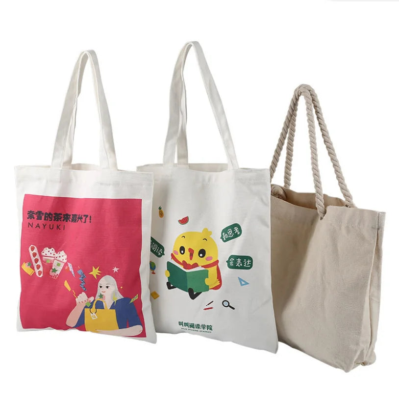 Design Your Own Custom Reusable Shopping Canvas Cotton Tote Bags Adjustable Buckle Zipper Closure Blank Canvas for Women Custom
