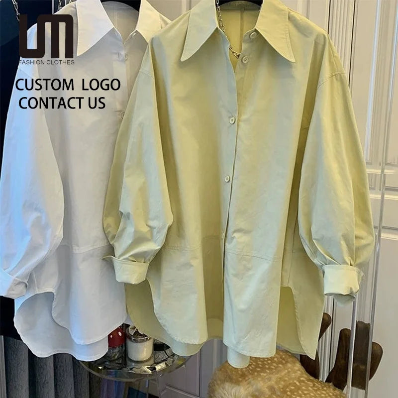 Oem Odm New Women Long Sleeve Loose Fit Blouse - Solid Color Casual Shirt (Breathable Office Wear Button Down Design)